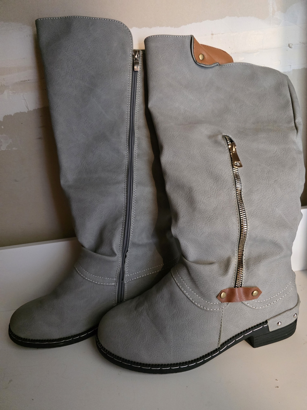 Women’s Grey Mid-Calf Boot with Side Zip